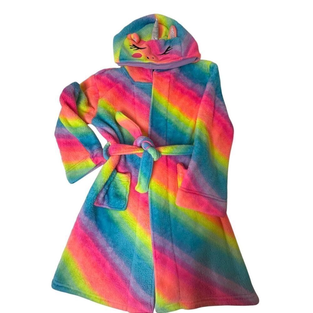 Wonder‎ Nation Girl's Multicolor Unicorn Rainbow Fleece Hooded Bath Robe Large